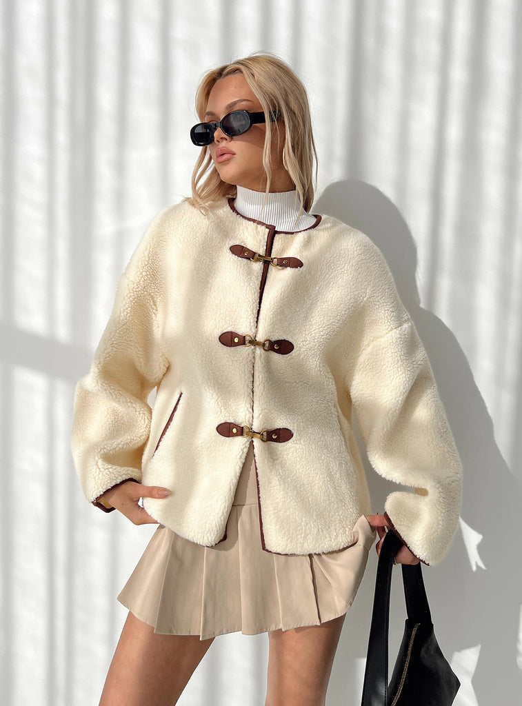 Adylic Teddy Coat Cream / Brown | Princess Polly