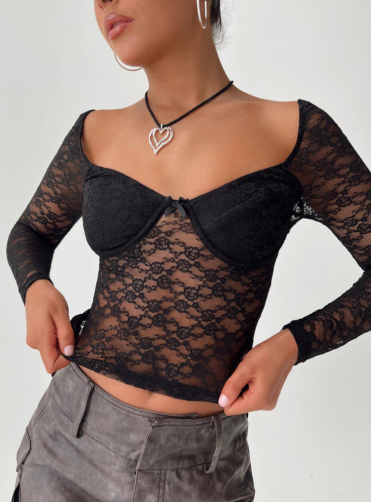 Purnell Long Sleeve Lace Top Black