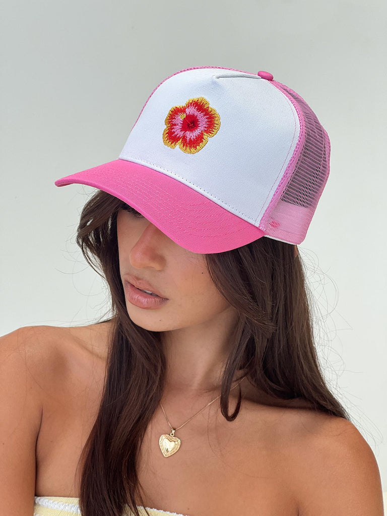 Tropics Trucker Hat Pink White