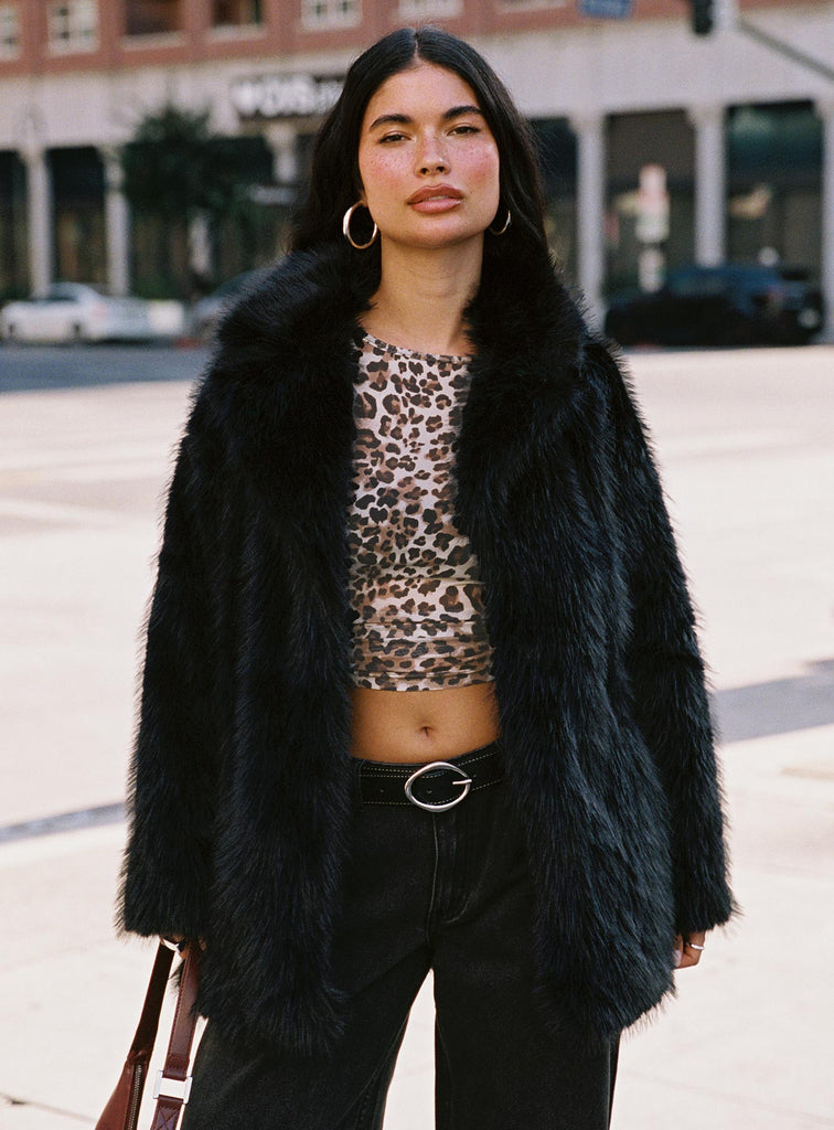 Super Trouper Faux Fur Jacket Black Princess Polly