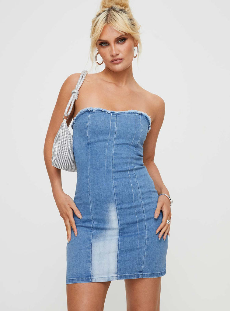 Denim store strapless dress