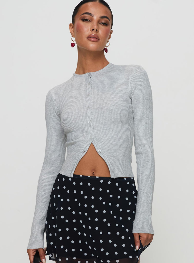 Suzu Long Sleeve Knit Top Grey | Princess Polly