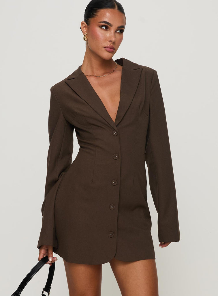 Off-Shoulder Blazer-Style Mini Dress - Brown main image 0
