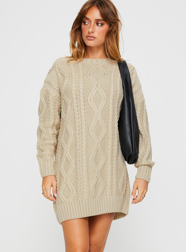 Verno Cable Knit Sweater Dress Oatmeal