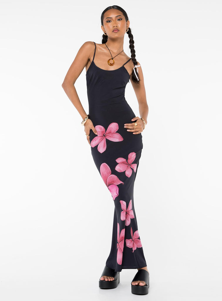 Black long dress with flowers hotsell