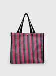 Tote bag Striped print, flat base, fixed strap, button fastening