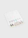 Earring Six pairs included, silver toned, stud fastening Princess Polly Lower Impact 