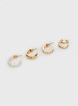 Earring pack Five earrings included, gold-toned, pearl detail, stud fastening