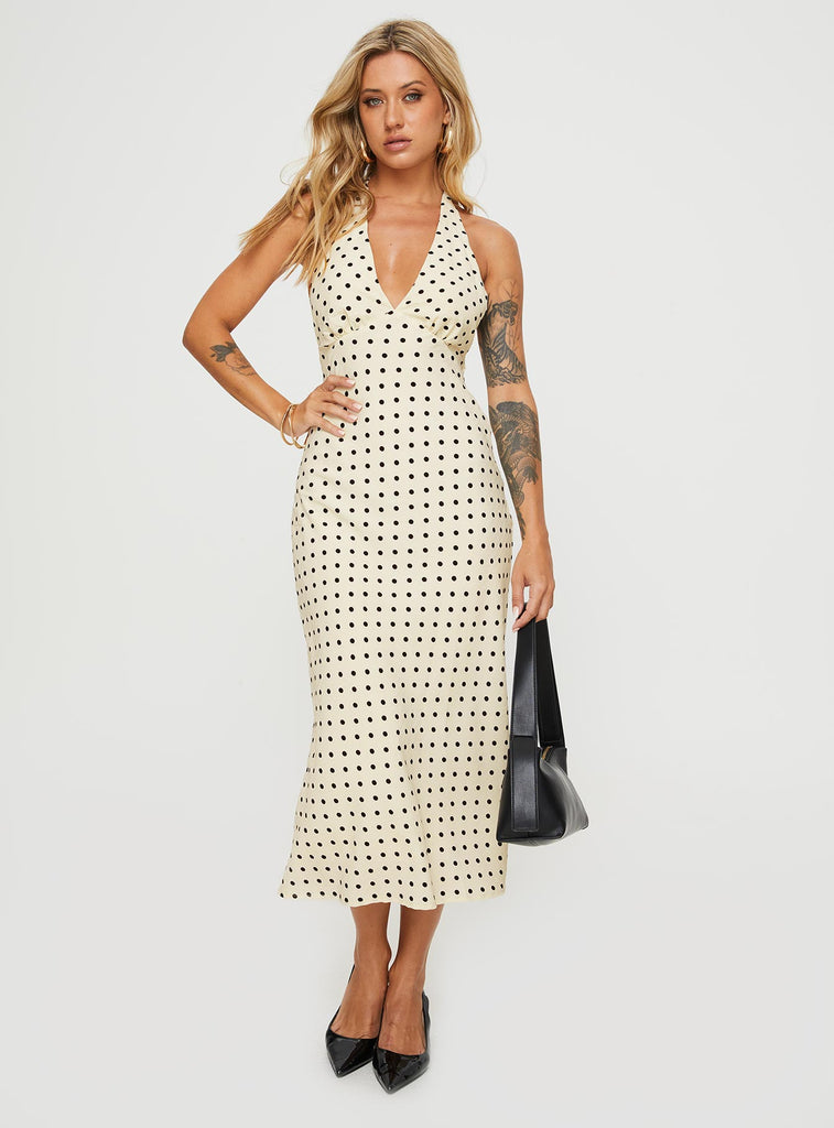 Kimbelle Halter Maxi Dress Cream Polka Dot