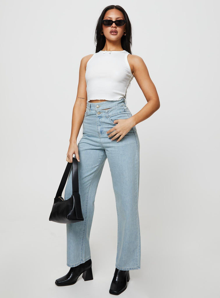 Bansley Double Waistband Jeans Light Denim | Princess Polly UK