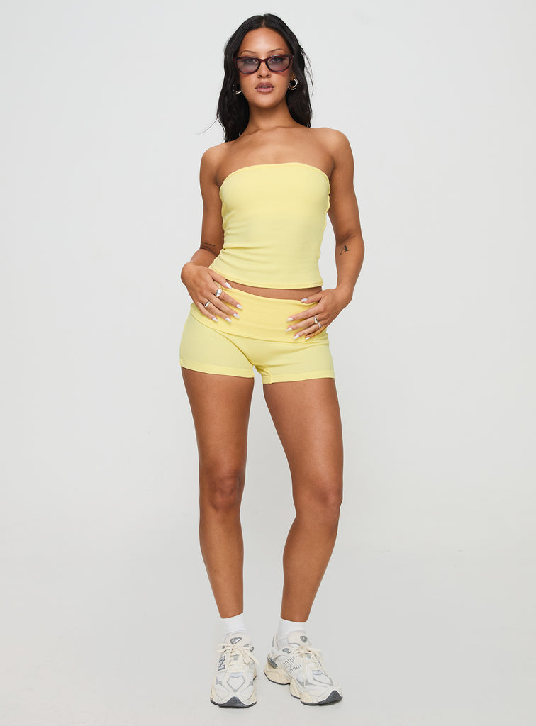 Baseline Low Rise Rib Shorts Yellow Princess Polly