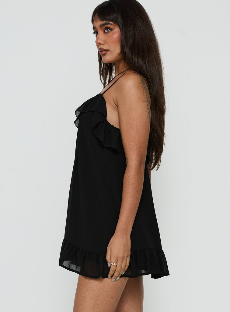 Somnielle Frill Lace Detail Mini Dress Black | Princess Polly