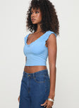 V-neck crop top Ruched shoulder straps Good stretch, lined bust Princess Polly Lower Impact