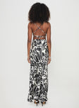 Graphic print maxi dress Adjustable shoulder straps, lace up back with tie fastening, low cowl back Non-stretch material, unlined 