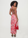 Maxi dress Floral print, halter style, low open back with tie fastening Good stretch, fully lined 