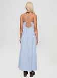 Maxi dress V-neckline, adjustable shoulder straps with tie fastening, invisible zip fastening at side, tiered design Non-stretch material, fully lined