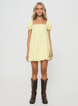Yello Mini dress Puff sleeve, square neckline, low back with tie fastening