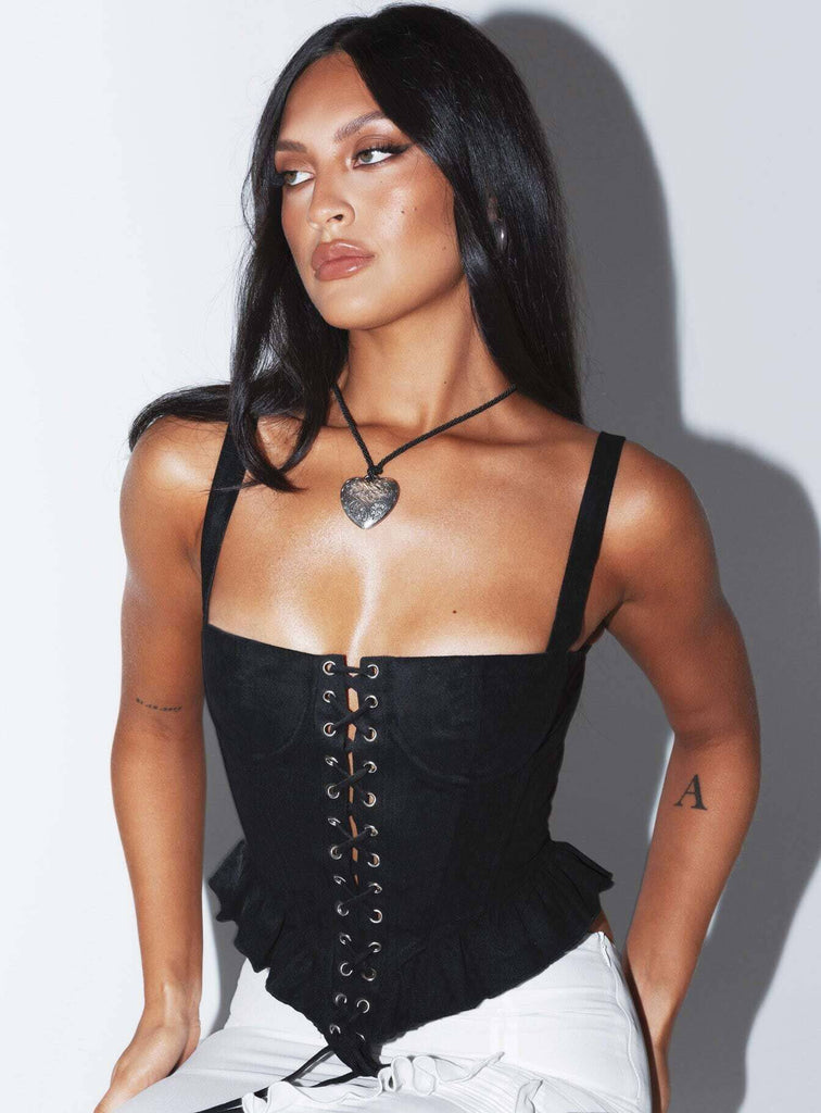 Princess Polly Shaylene lace tube corset bodysuit top in black, Women's  Fashion, Tops, Sleeveless on Carousell