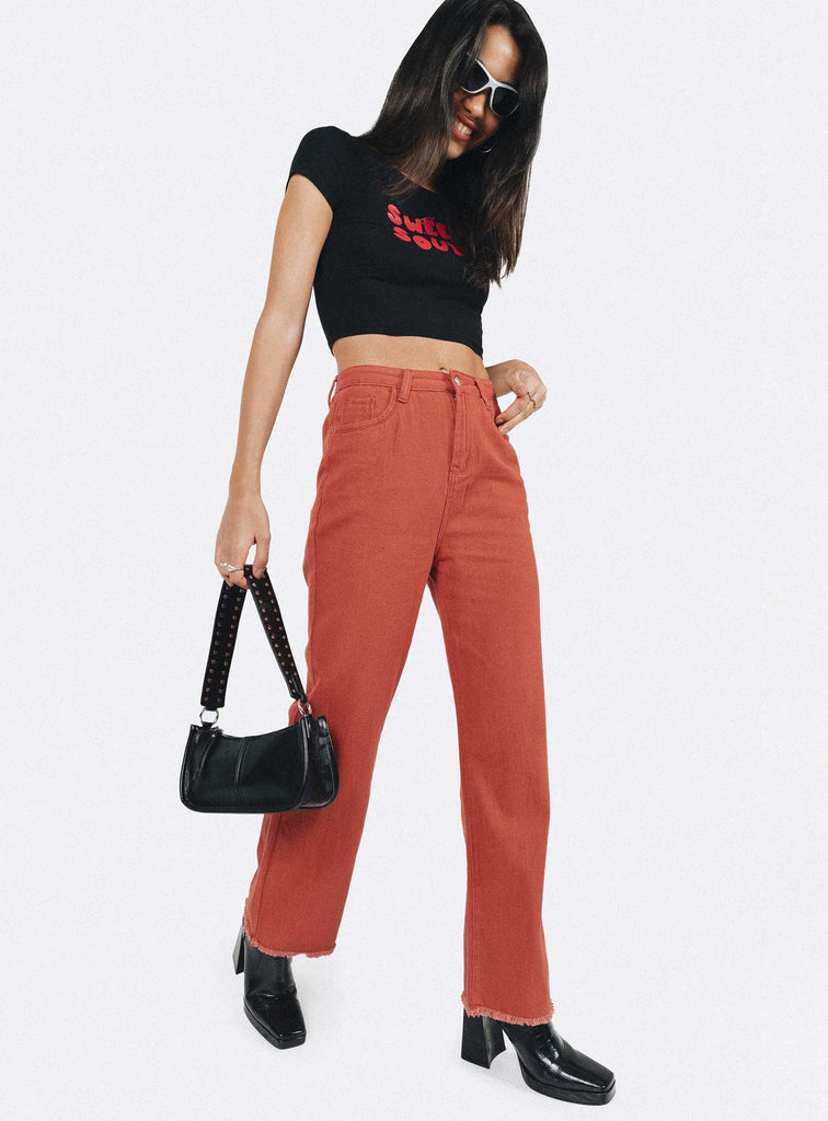 Red best sale orange jeans