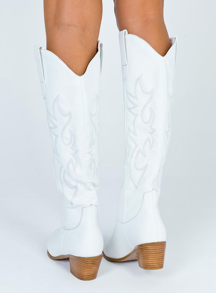 Urson White Pointed-Toe Knee High Boots