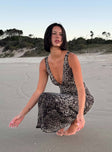 side view of model wearing Princess Polly Nellie Maxi Dress Leopard High Neck 