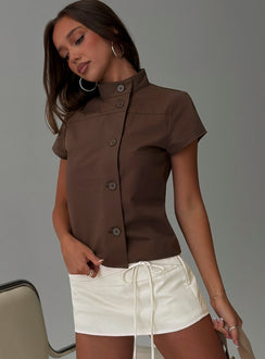 Big Moves Funnel Neck Asymmetrical Top Brown