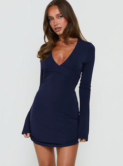 Madelon Long Sleeve Wrap Mini Dress Navy