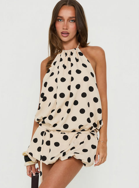 When In Rome Drop Waist Mini Dress White / Black Polka Dot