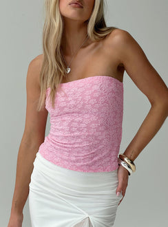 front view of model wearing Princess Polly Off To Amalfi Strapless Top Pink Sleeveless straight 
