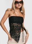 front view of model wearing Princess Polly Alvara Strapless Top Black Sleeveless straight 