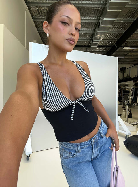Kary Top Schwarz Vichykaro