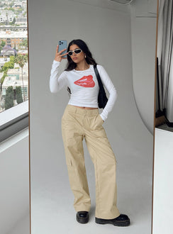 product Princess Polly High Waisted Pants High Waisted Pants High Waisted Pants  Luna Mid Rise Cargo Pants Beige Petite