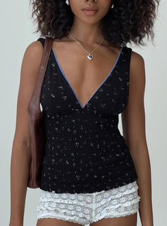 front view of model wearing Princess Polly Comfrey Top Black Sleeveless Plunger 
