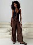 front view of model wearing Princess Polly Brunie Pants Chocolate High Waisted Pants 