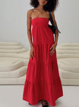 front view of model wearing Princess Polly Kazia Maxi Dress Red Straight Neck 