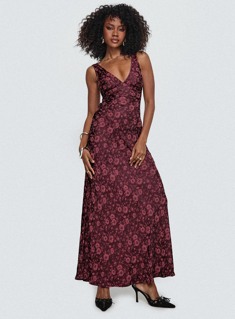 Nell Jacquard Maxi Dress Burgundy