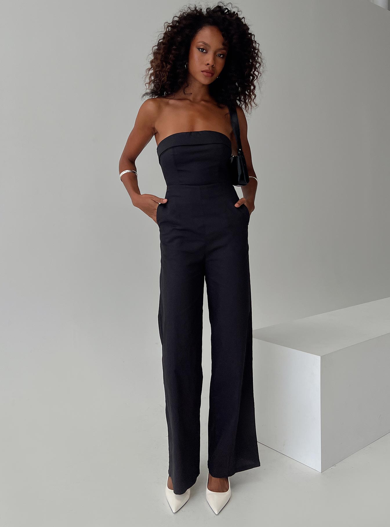 Black strapless jumpsuit uk on sale