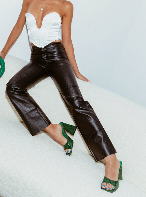 front view of model wearing Princess Polly Macey Pants Black Petite High Waisted Pants 