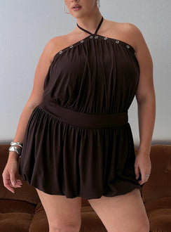 Sunnee Eyelet Detail Playsuit Brown Curve