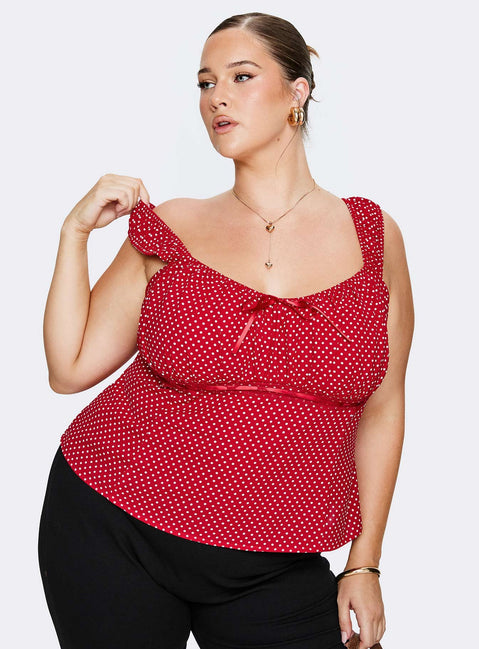 Garconne Top Red Polka Curve