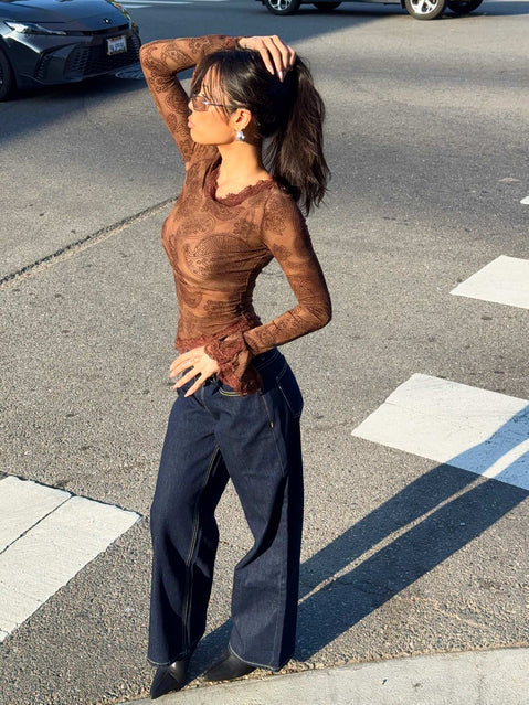 Jasette Sheer Long Sleeve Top Multi Floral