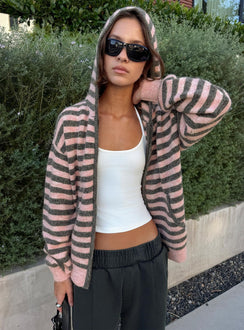 Aubry Oversized True Knit Hoodie Pink Stripe