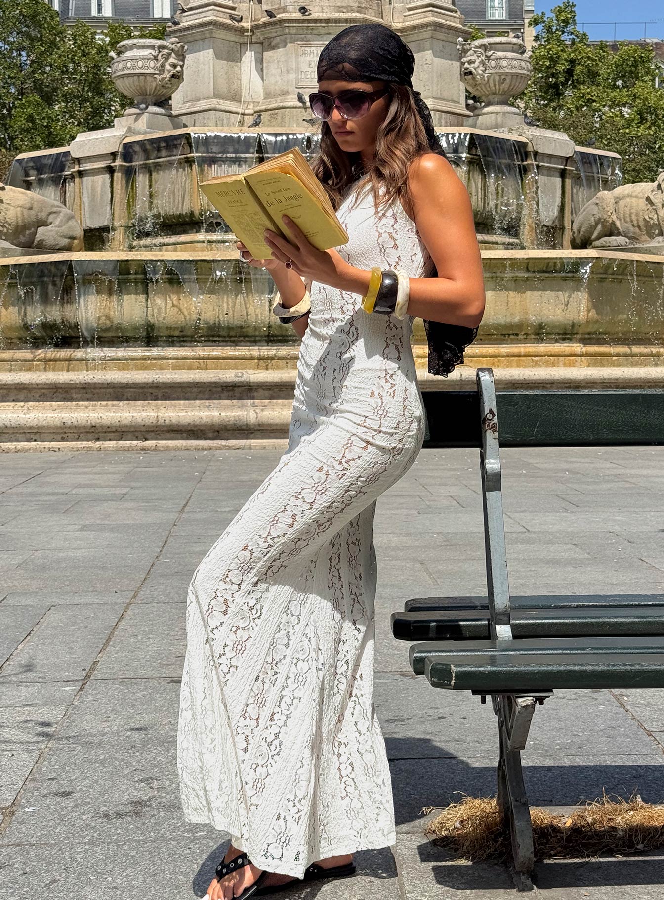 Laurenza Sheer Lace Maxi Dress Off White