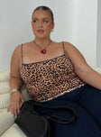 front view of model wearing Princess Polly Jaquelyn Top Leopard Curve Sleeveless Square Neck 