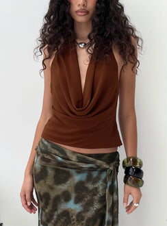 Annina Plunge Neck Backless Halter Top Chocolate