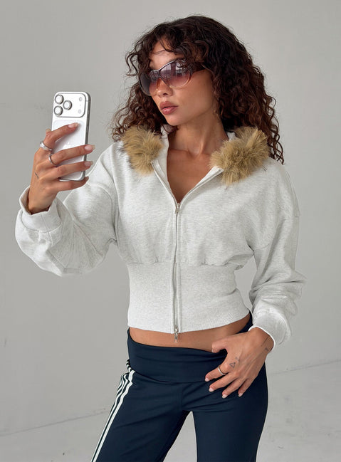 Ramonda Kapuzenpullover aus Kunstpelz, Grau meliert