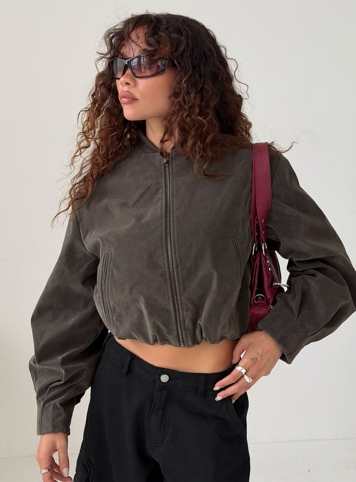 Mastery Wildlederimitat Bomberjacke Anthrazit