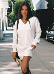 front view of model wearing Princess Polly Fine Line Long Sleeve Knit Mini Dress White Sweetheart Neckline 