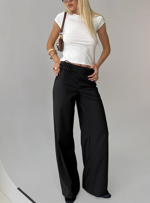 front view of model wearing Princess Polly Just Have Fun Wide Leg Pant Black High Rise Pants 