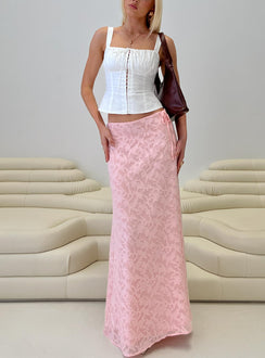   front view of model wearing Princess Polly Youthful Spirit Lace Maxi Skirt Pink Maxi 